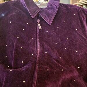 Quacker Factory Purple Velvet Zip Jacket with Stud Accents Medium